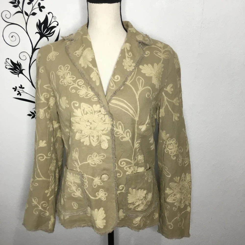 Oleg Cassini tapestry embroidered blazer jacket chunky buttons art to wear